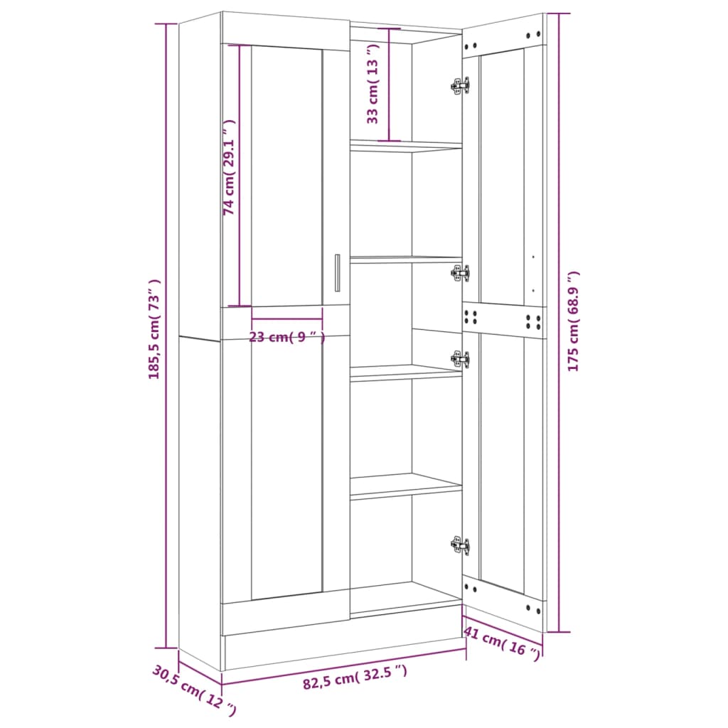 Vitrinenschrank Grau Sonoma 82,5x30,5x185 cm Holzwerkstoff