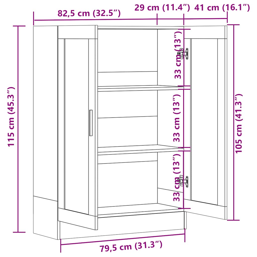 Vitrinenschrank Grau Sonoma 82,5x30,5x115 cm Holzwerkstoff