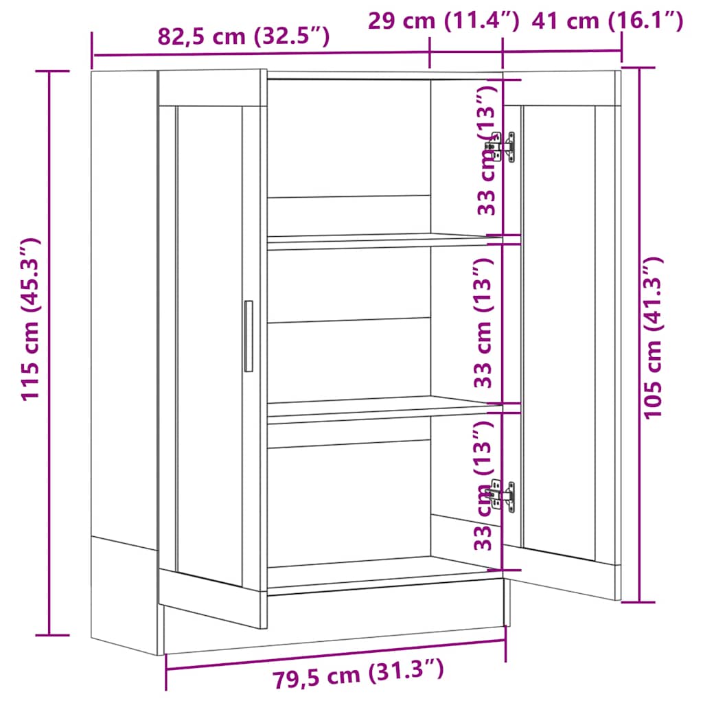 Display Cabinet Brown Oak Look 82.5x30.5x115cm Wood Material