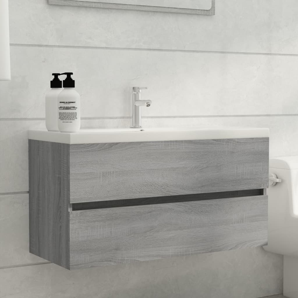 Washbasin Cabinet Grey Sonoma 90x38.5x45 cm Wood Material
