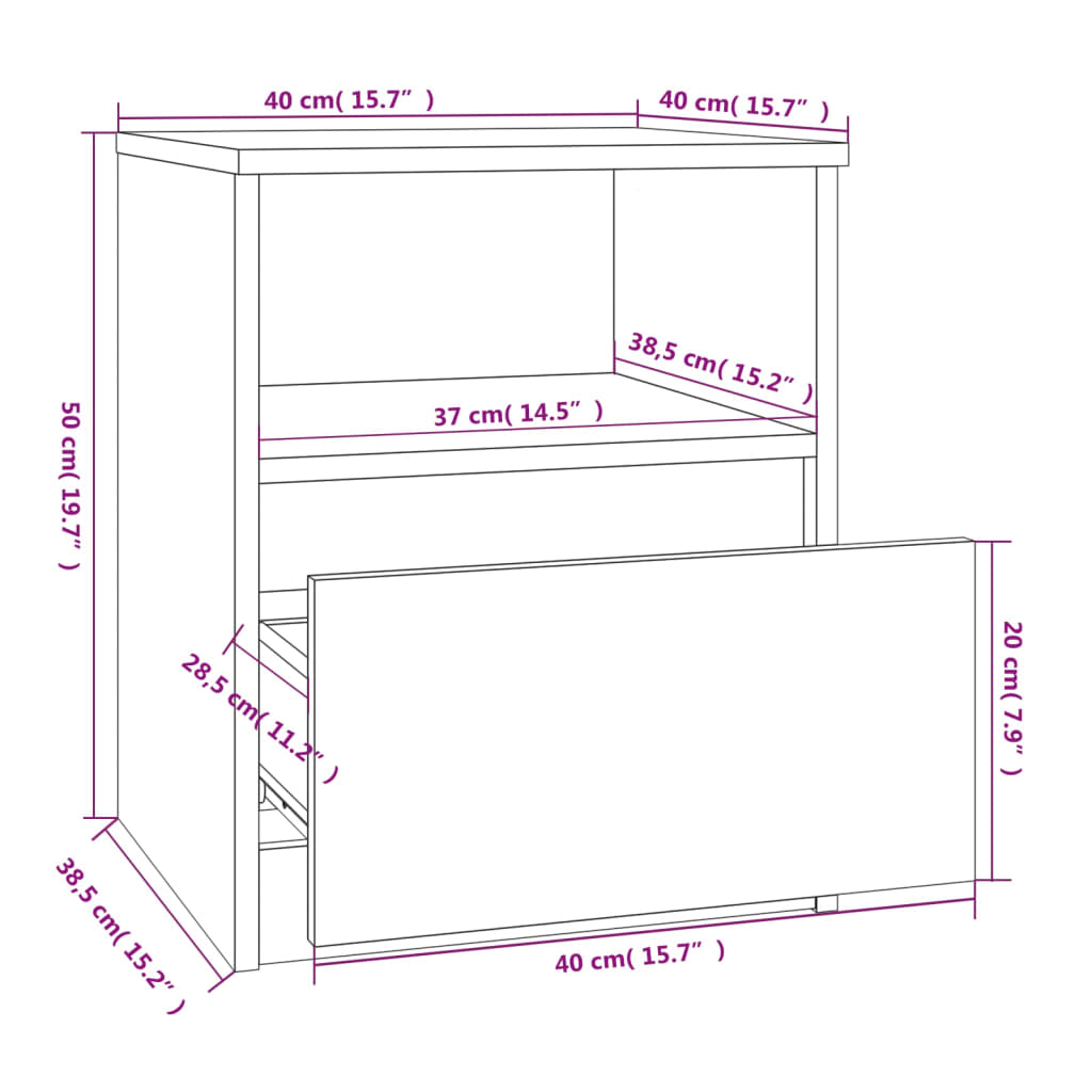 Tables de chevet 2 pcs. chêne fumé 40x40x50 cm matériau bois