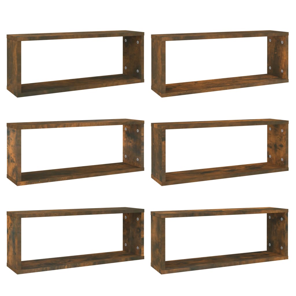 Étagères cubiques 6 pièces Chêne fumé 60x15x23 cm matériau bois.