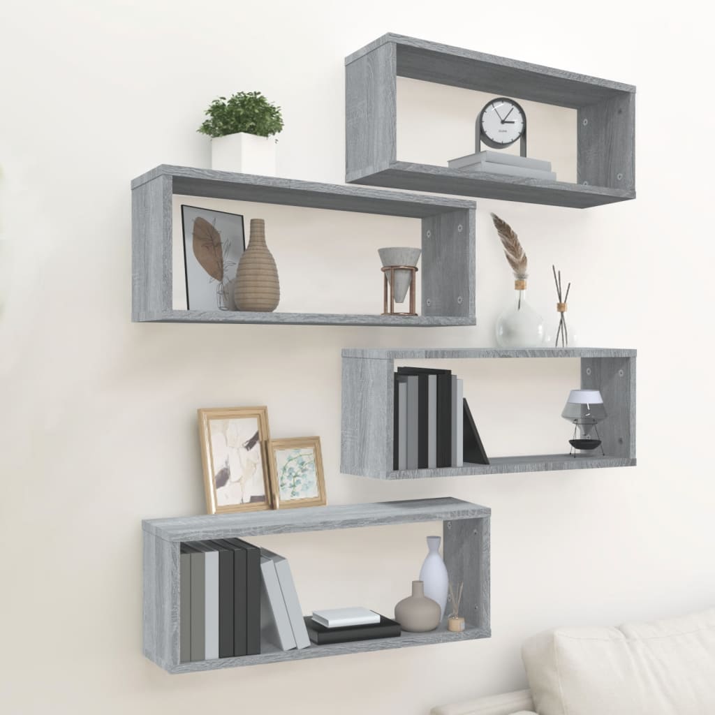 Cube shelves 4 pcs. Gray Sonoma 60x15x23 cm wood material