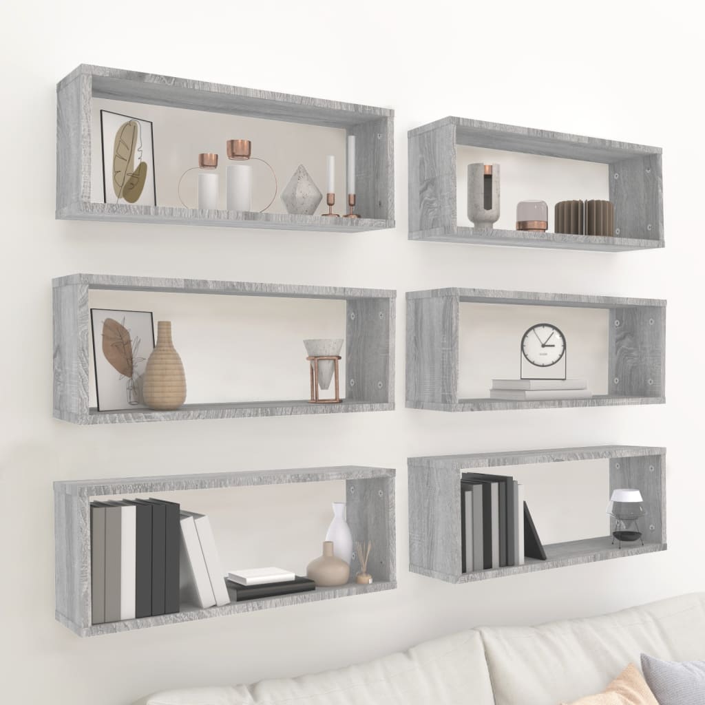 Étagères cubiques 6 pcs. Gris Sonoma 60x15x23 cm matériau bois