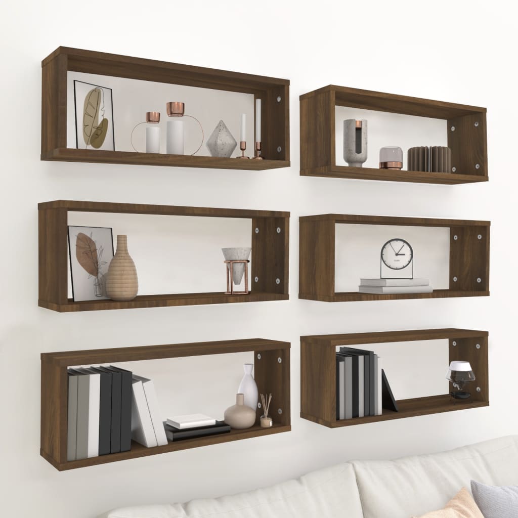 Cube shelves 6 pcs. Brown oak look 60x15x23cm wood material