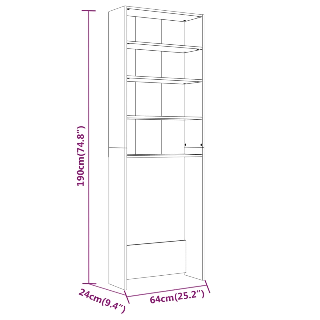 Washing machine cabinet smoked oak 64x24x190 cm