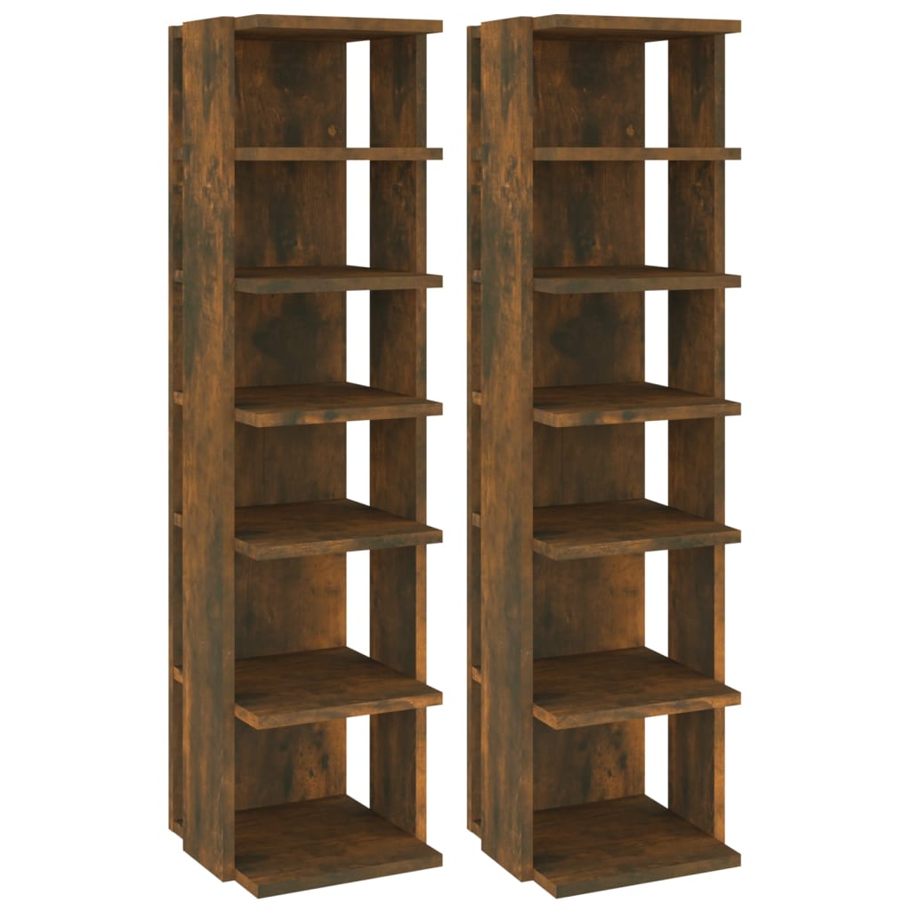 Étagère à chaussures 2 pièces. Chêne fumé 27,5x27x102 cm matériau bois.