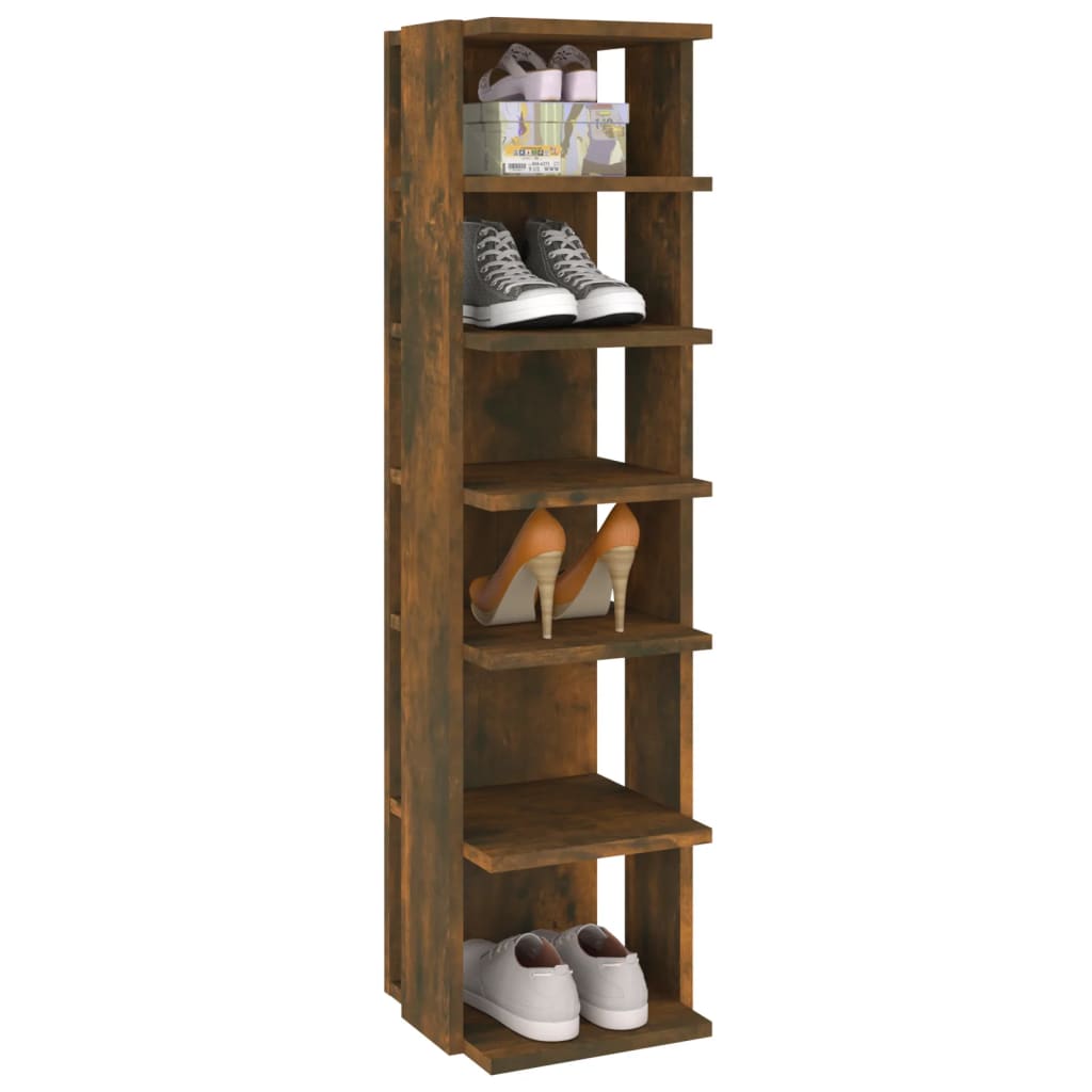 Étagère à chaussures 2 pièces. Chêne fumé 27,5x27x102 cm matériau bois.
