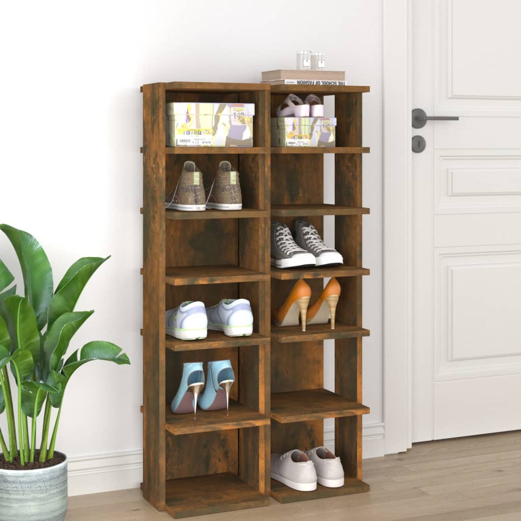 Étagère à chaussures 2 pièces. Chêne fumé 27,5x27x102 cm matériau bois.