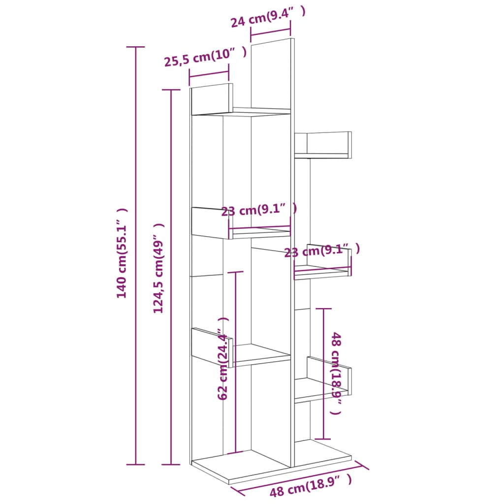 Bookshelf 48x25.5x140 cm Brown Oak Look Wood Material