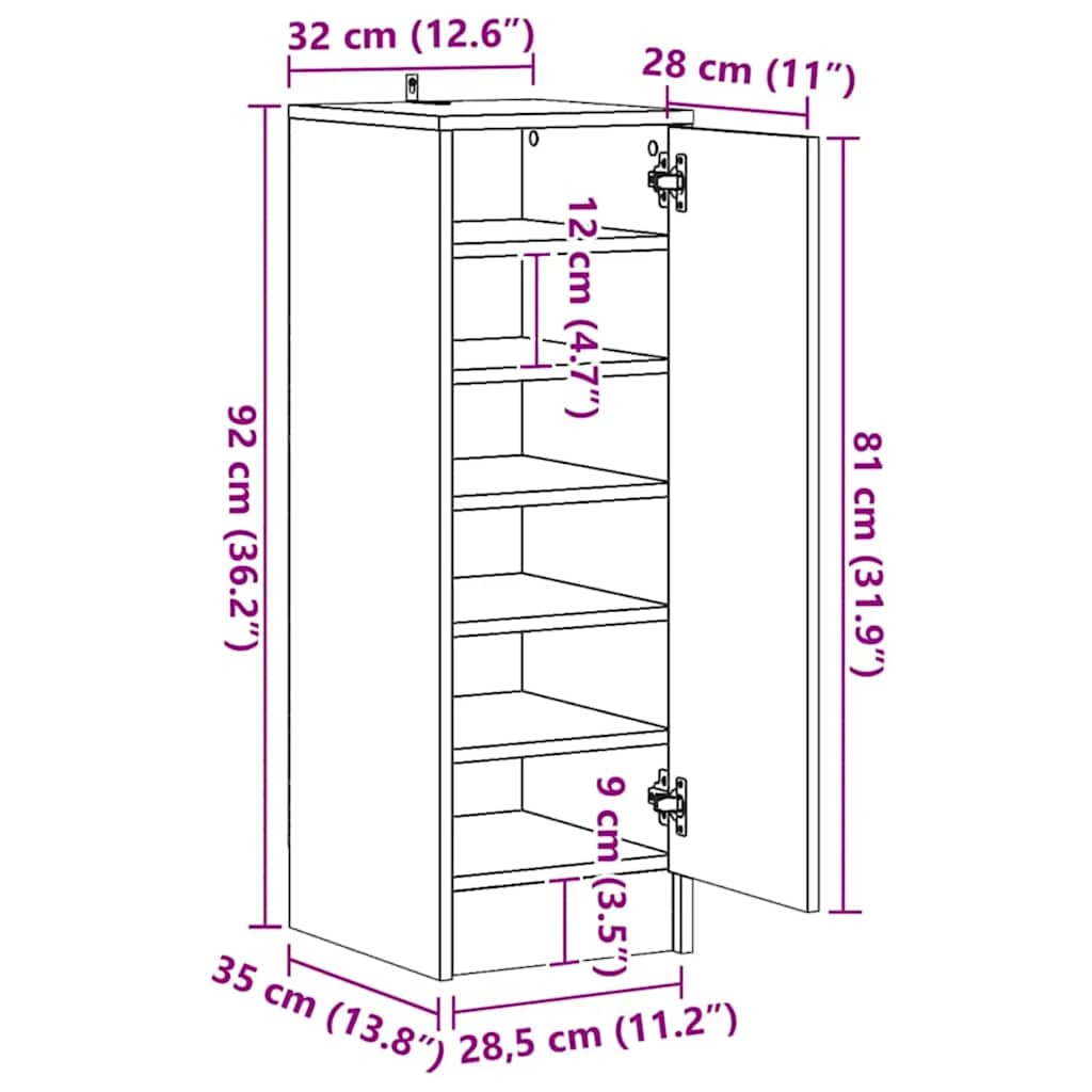Shoe rack smoked oak 32x35x92 cm wood material