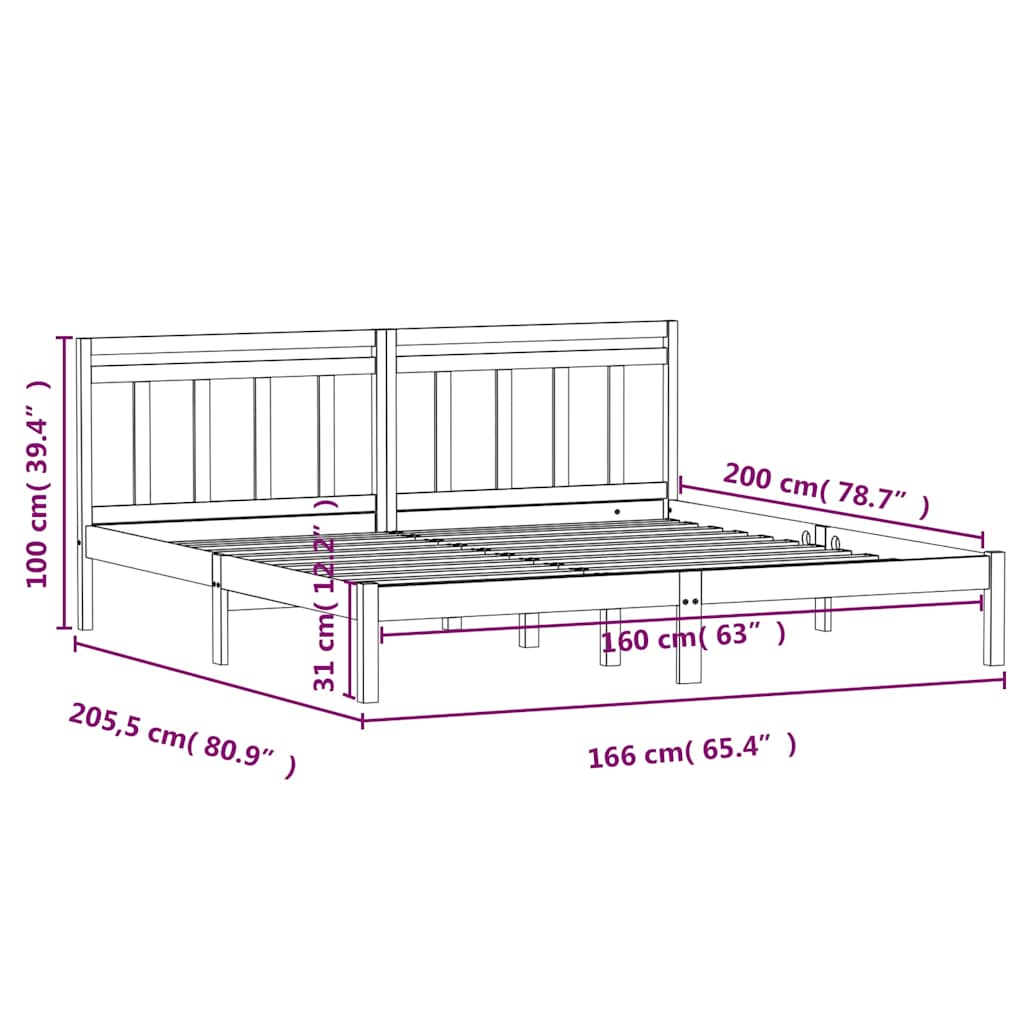 Bedframe massief grenenhout wit 160x200 cm