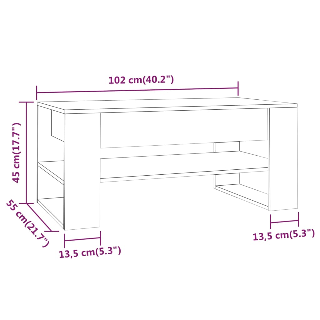 Couchtisch Weiß Sonoma-Eiche 102x55x45 cm Holzwerkstoff