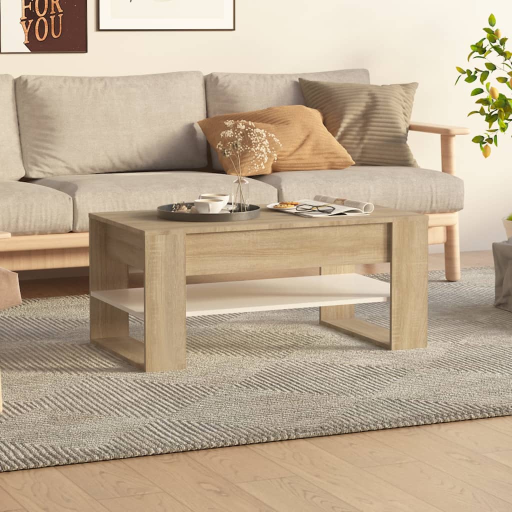 Couchtisch Weiß Sonoma-Eiche 102x55x45 cm Holzwerkstoff