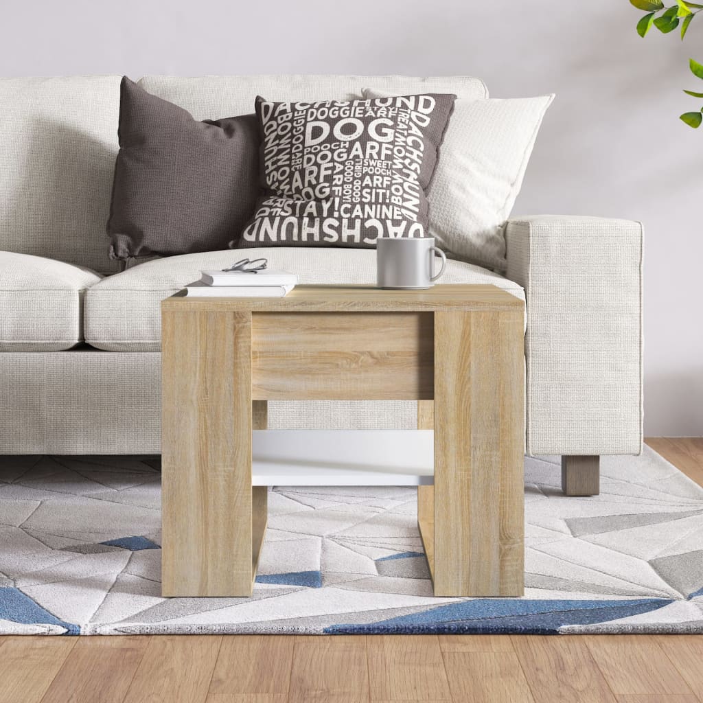 Couchtisch Weiß Sonoma-Eiche 55,5x55x45 cm Holzwerkstoff