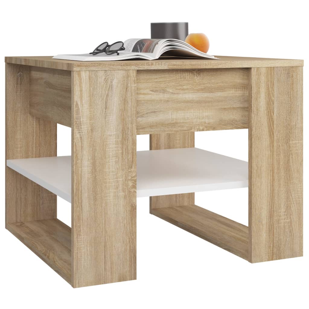 Couchtisch Weiß Sonoma-Eiche 55,5x55x45 cm Holzwerkstoff