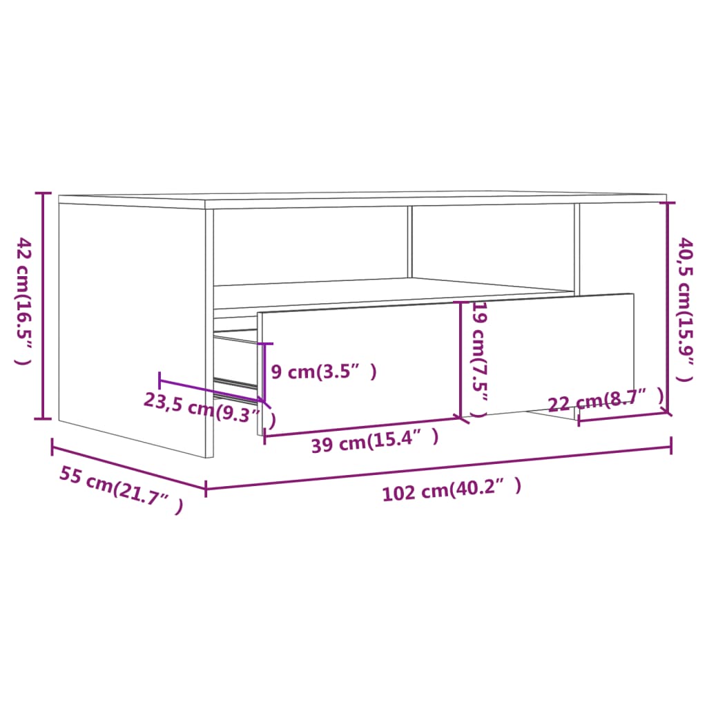 Couchtisch Weiß Sonoma-Eiche 102x55x42 cm Holzwerkstoff