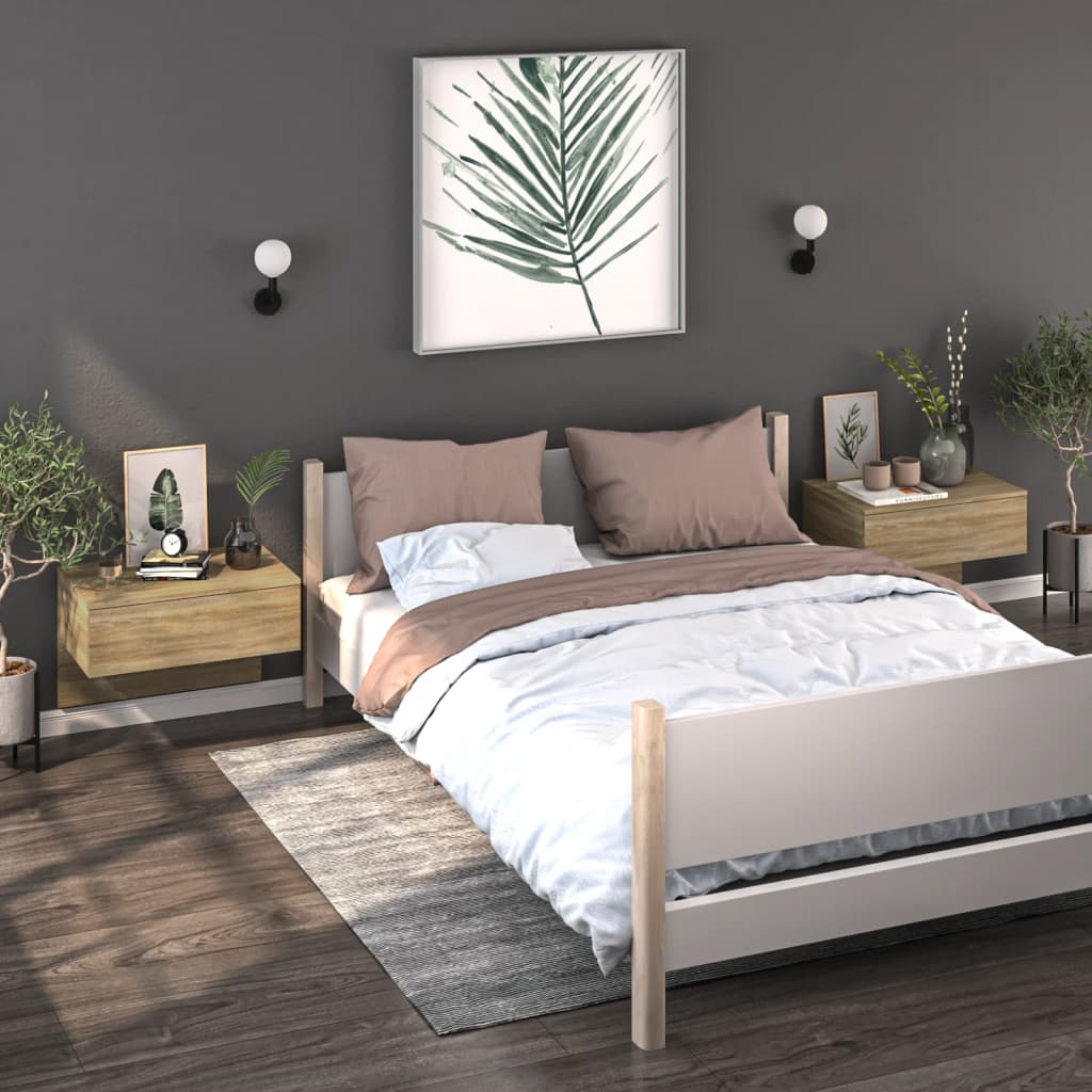 Wall-mounted bedside tables 2 pcs. Sonoma oak