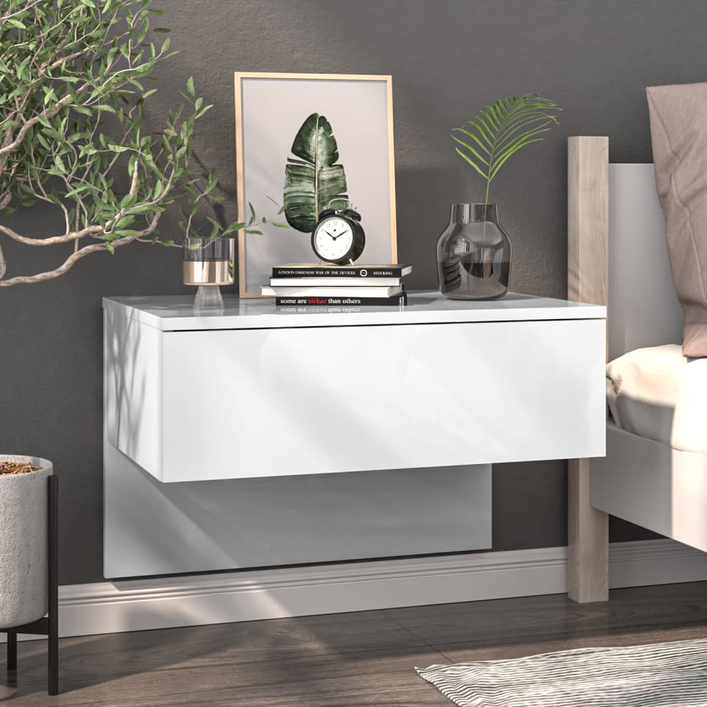 Wall-mounted bedside tables 2 pcs. High-gloss white
