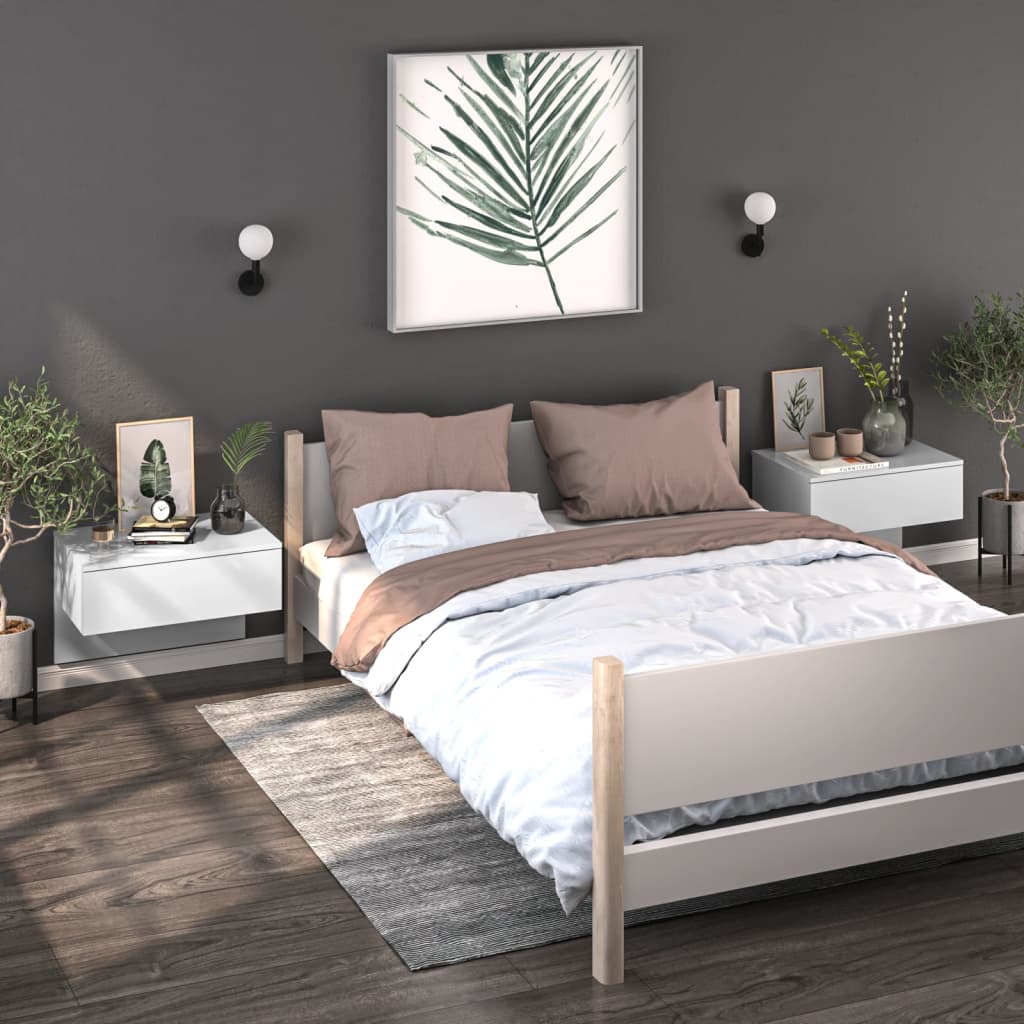 Wall-mounted bedside tables 2 pcs. High-gloss white