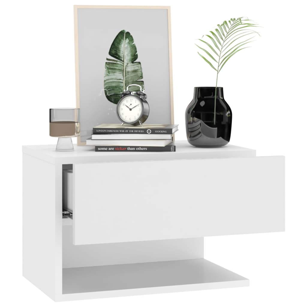 Wall-mounted bedside tables 2 pcs. High-gloss white