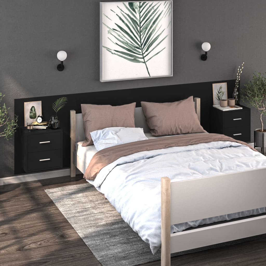 Wall Bedside Table Black