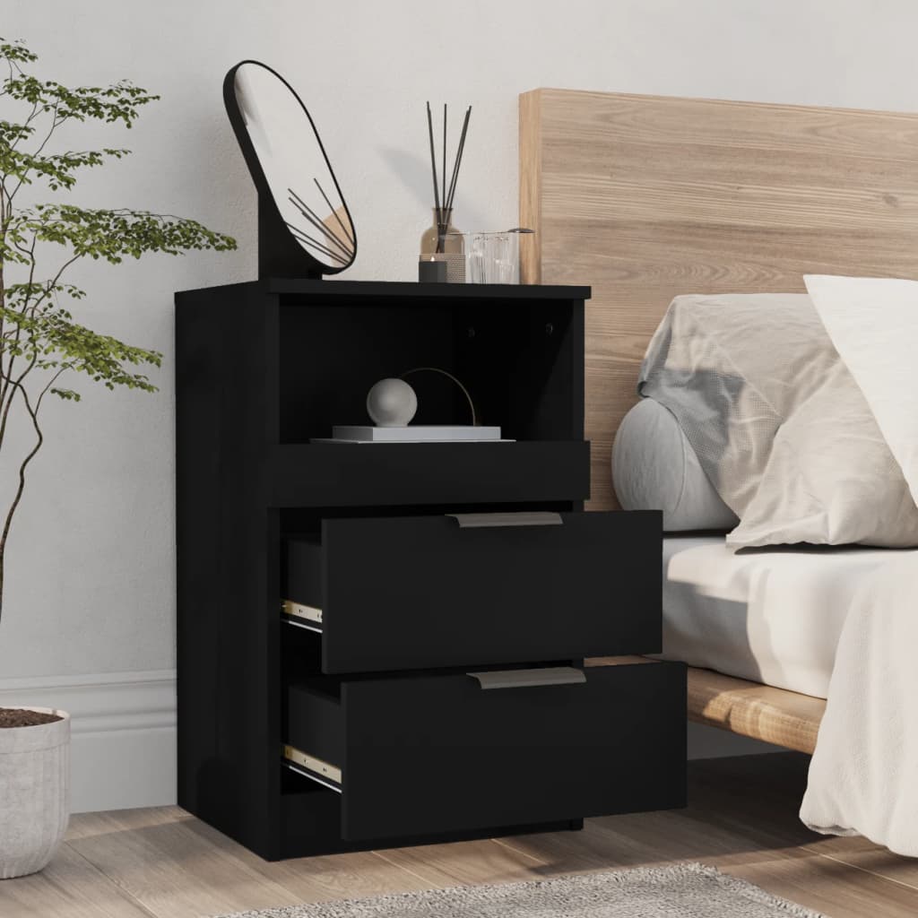Tables de chevet 2 pcs. Matériau bois noir
