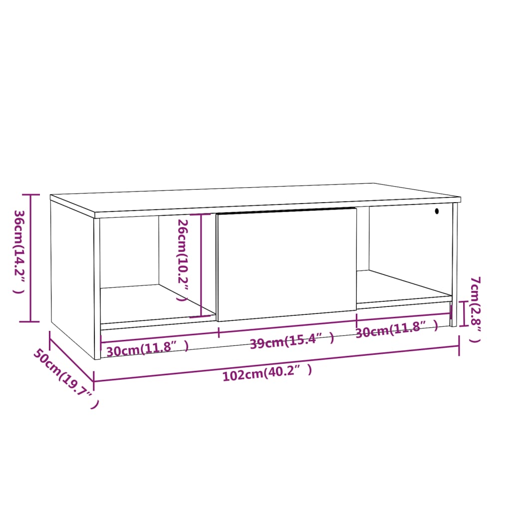Table basse gris béton 102x50x36 cm en bois