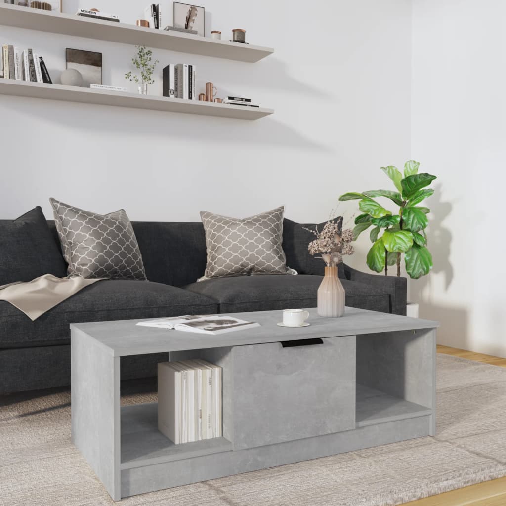 Table basse gris béton 102x50x36 cm en bois