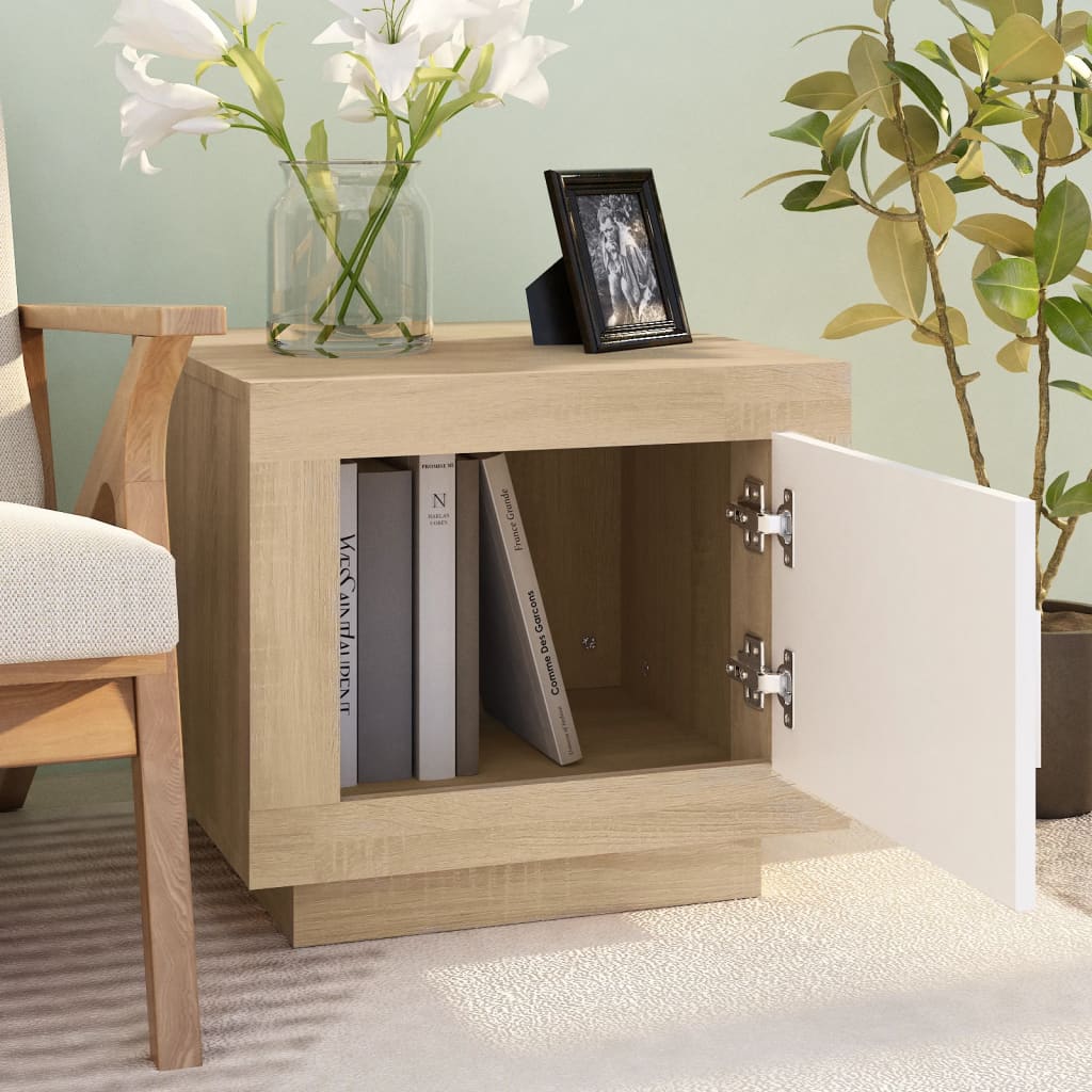 Coffee table white and Sonoma oak 51x50x45 cm wood material