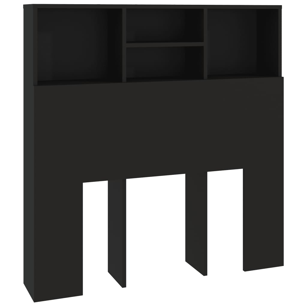 Bed Headboard with Shelves Black 100x19x103.5 cm
