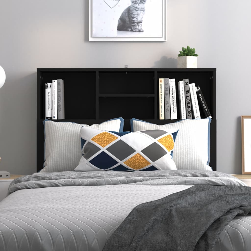 Bed Headboard with Shelves Black 100x19x103.5 cm