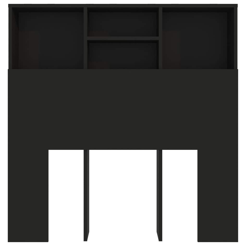 Bed Headboard with Shelves Black 100x19x103.5 cm