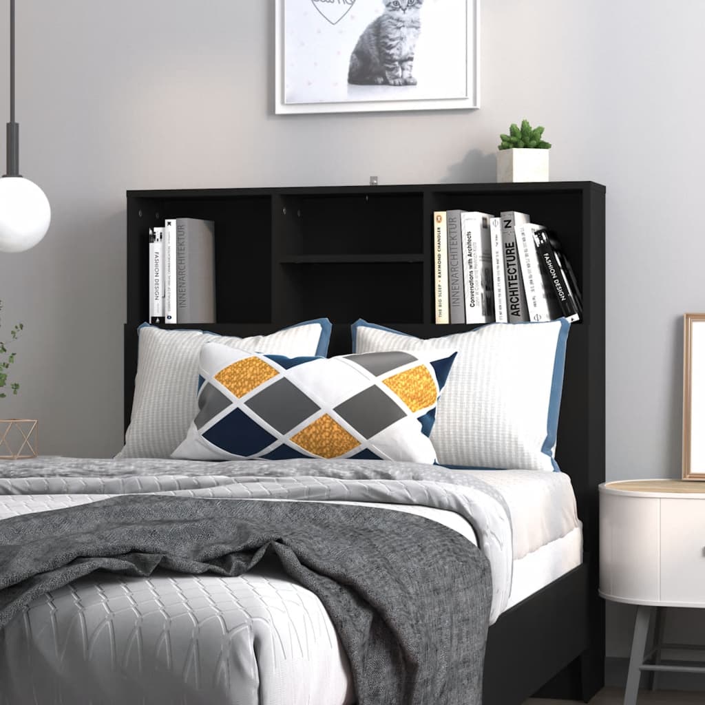 Bed Headboard with Shelves Black 100x19x103.5 cm