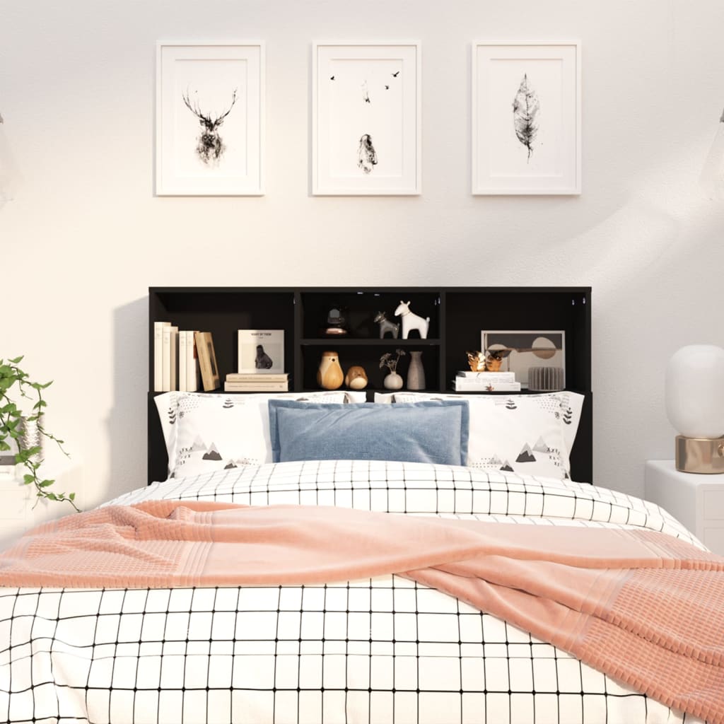 Bed Headboard with Shelves Black 120x19x103.5 cm