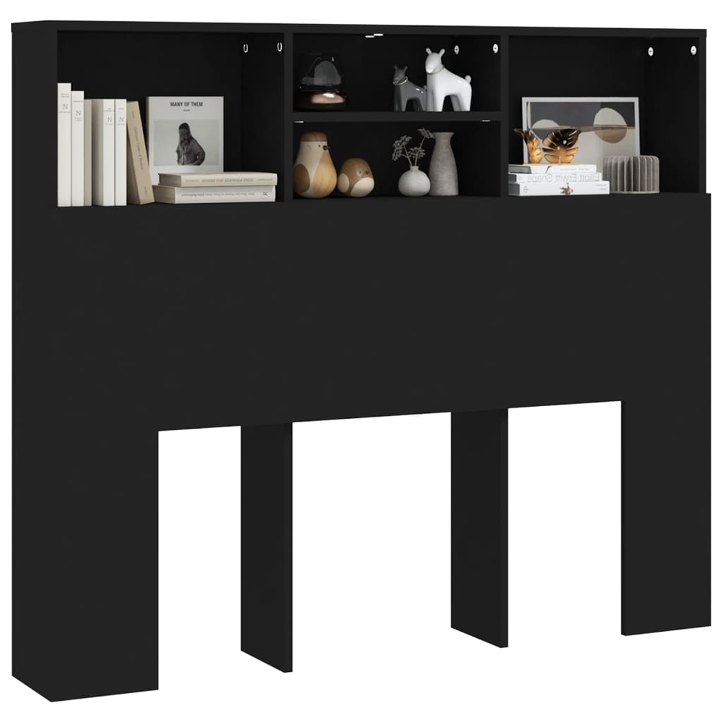 Bed Headboard with Shelves Black 120x19x103.5 cm