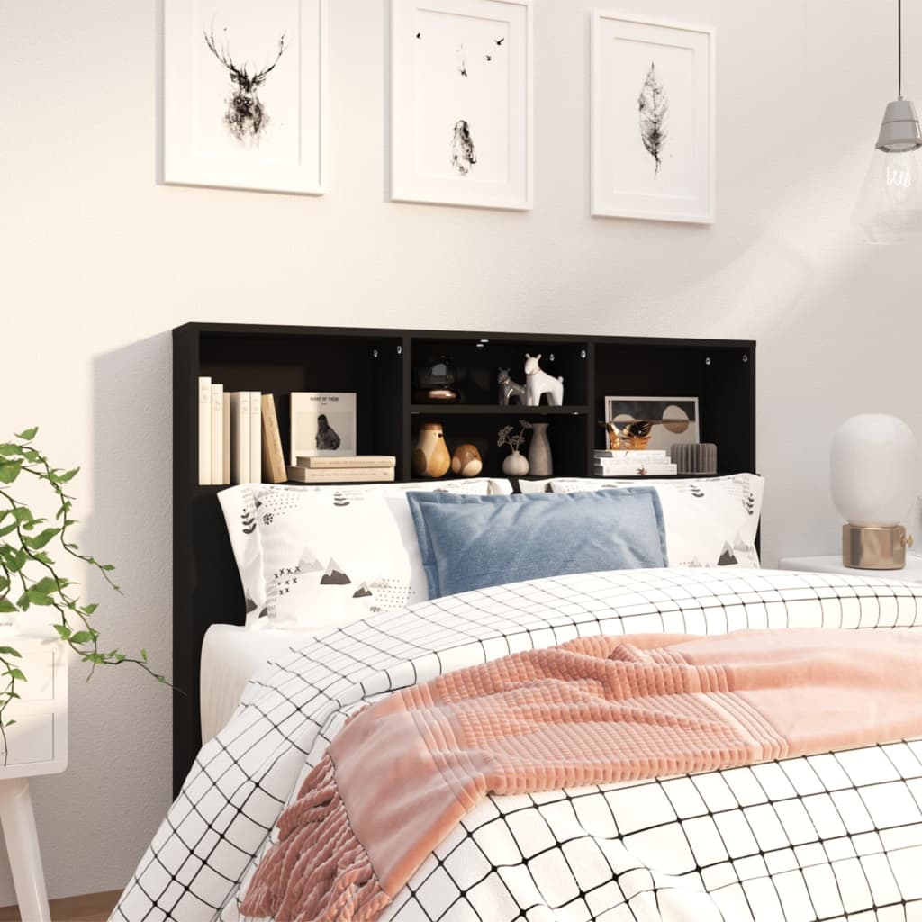 Bed Headboard with Shelves Black 120x19x103.5 cm