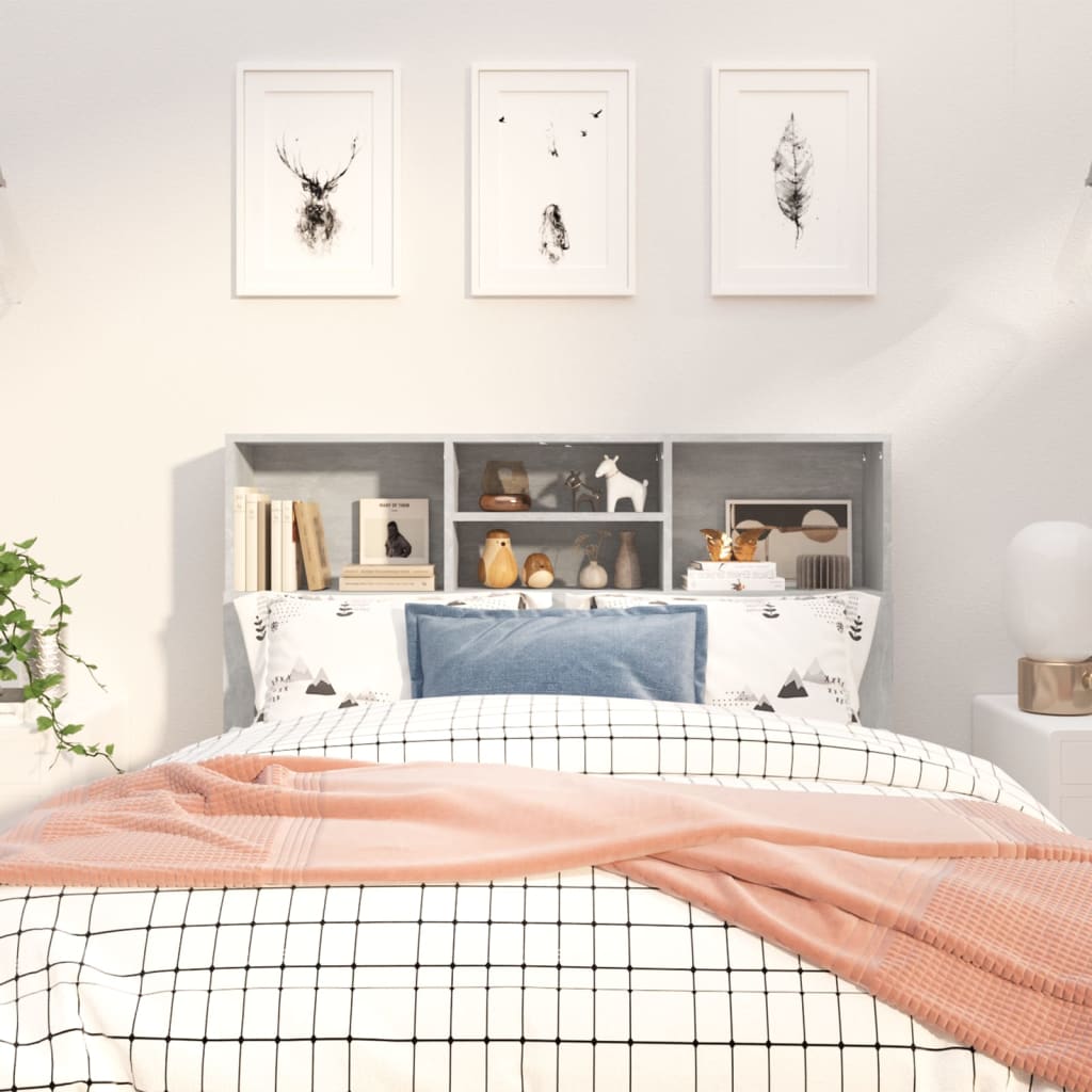 Bed Headboard with Shelves Concrete Grey 120x19x103.5 cm