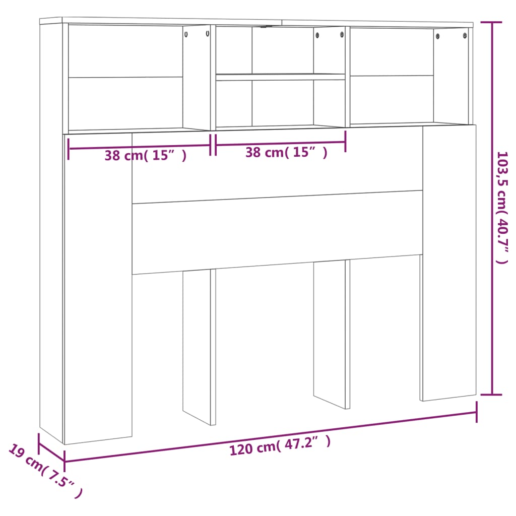 Bed Headboard with Shelves Concrete Grey 120x19x103.5 cm