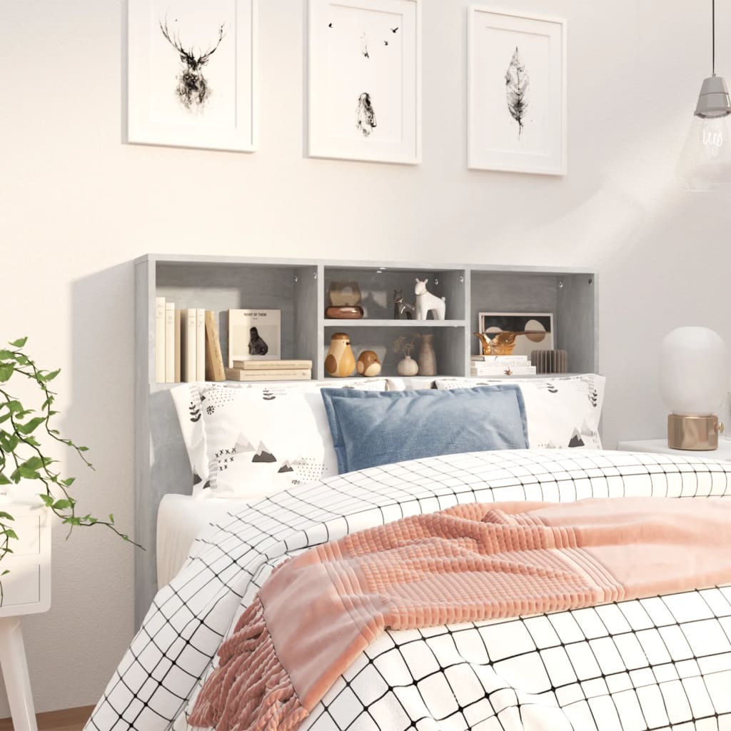 Bed Headboard with Shelves Concrete Grey 120x19x103.5 cm