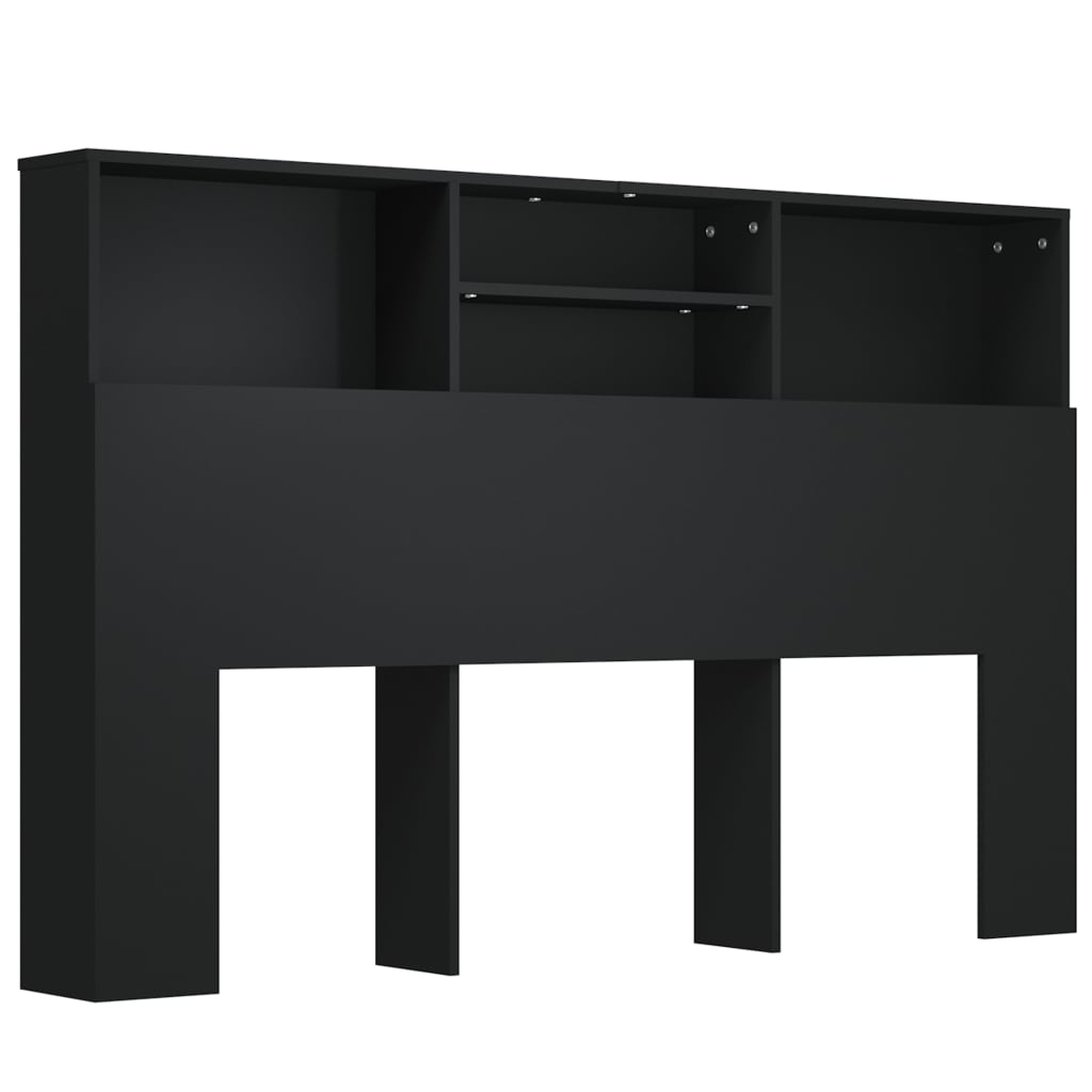 Bed Headboard with Shelves Black 160x19x103.5 cm