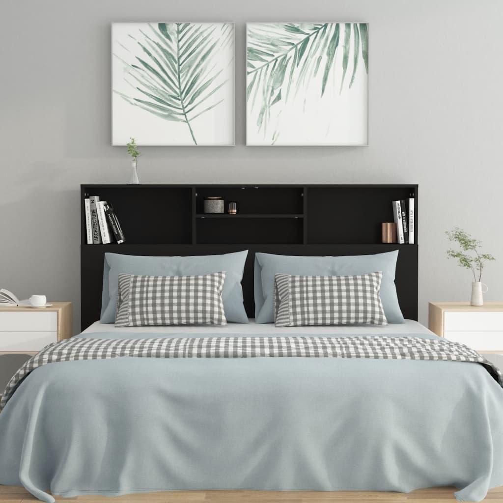 Bed Headboard with Shelves Black 160x19x103.5 cm