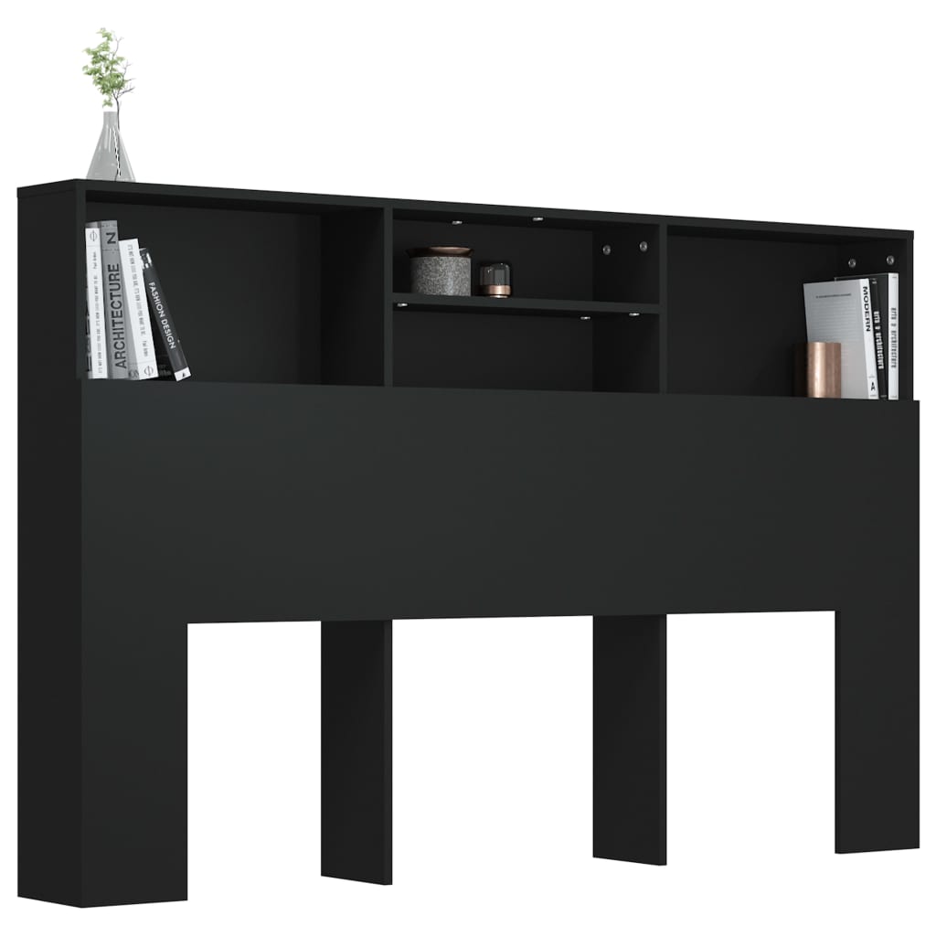Bed Headboard with Shelves Black 160x19x103.5 cm