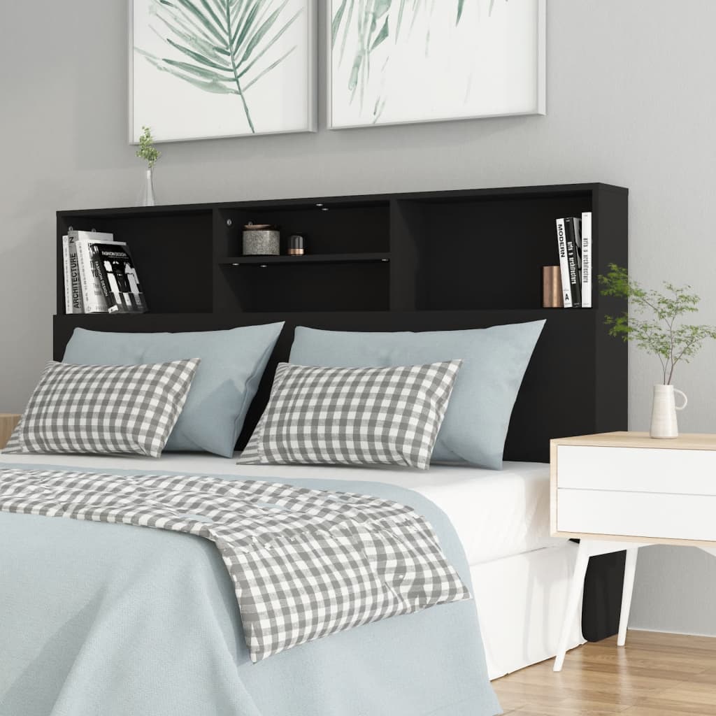 Bed Headboard with Shelves Black 160x19x103.5 cm