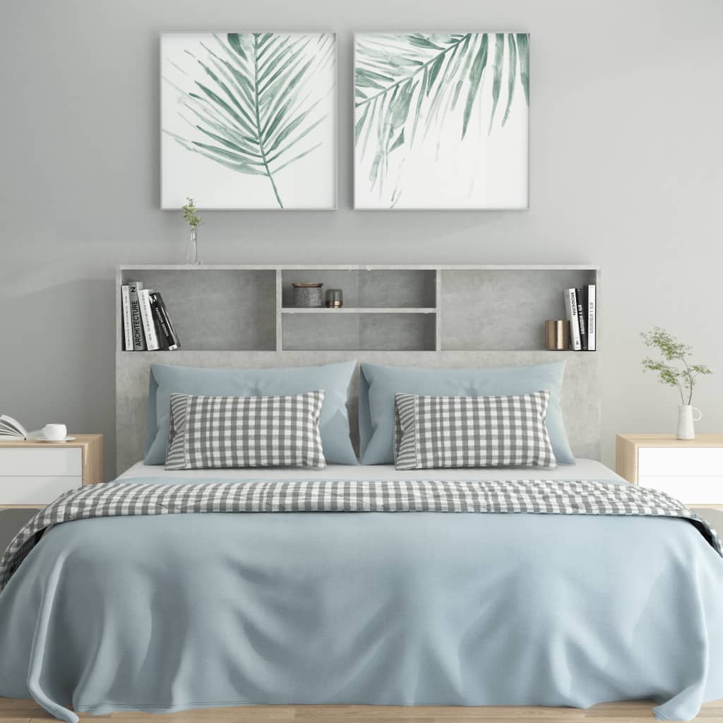Bed headboard with shelves concrete grey 160x19x103.5 cm
