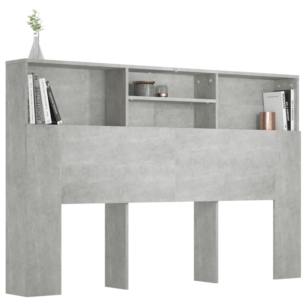 Bed headboard with shelves concrete grey 160x19x103.5 cm