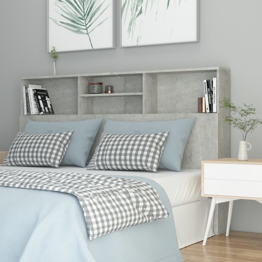 Bed headboard with shelves concrete grey 160x19x103.5 cm