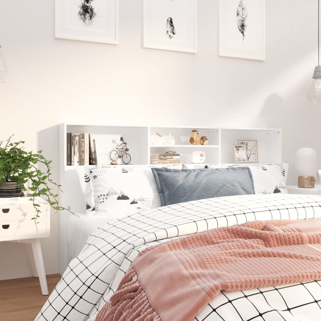 Bed Headboard with Shelves White 180x19x103.5 cm