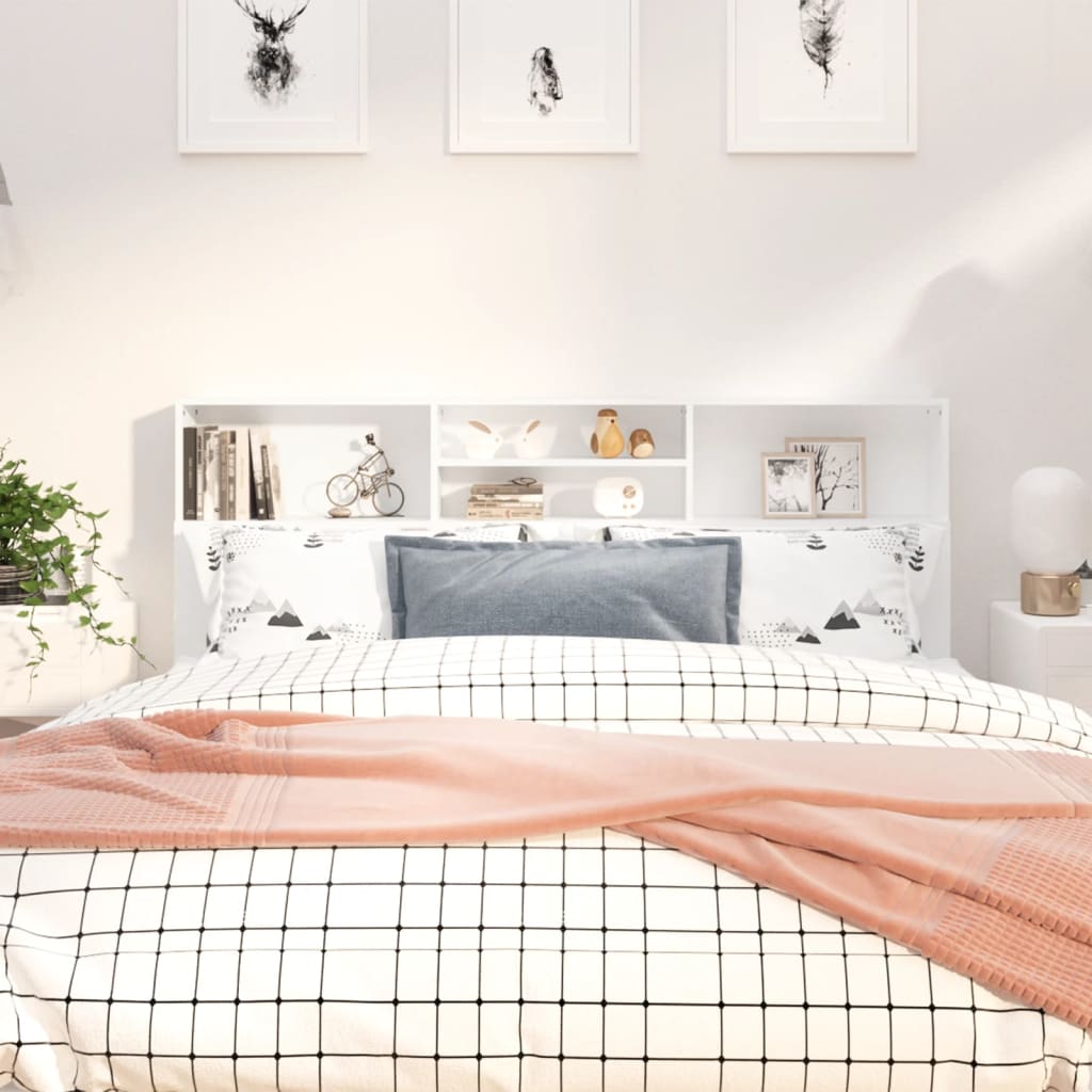 Bed Headboard with Shelves White 180x19x103.5 cm