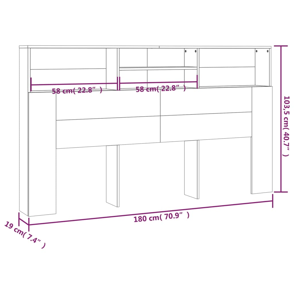 Bed headboard with shelves Sonoma oak 180x19x103.5 cm
